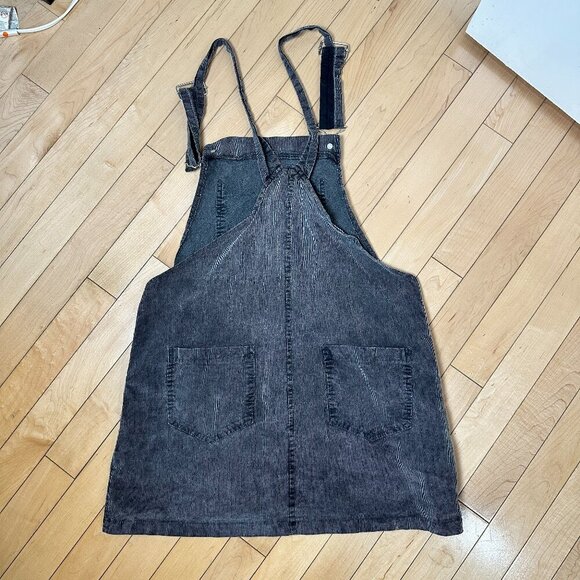DON'T ASK WHY Charcoal Corduroy Overalls Mini Dress Skirt One Size - Picture 4 of 7